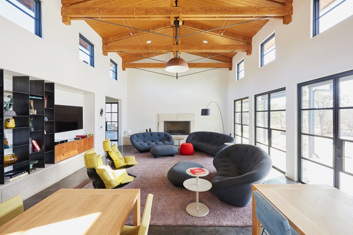 Hill Country Bed & Breakfast modern furnishings bring refinement to natural materials of the structure.