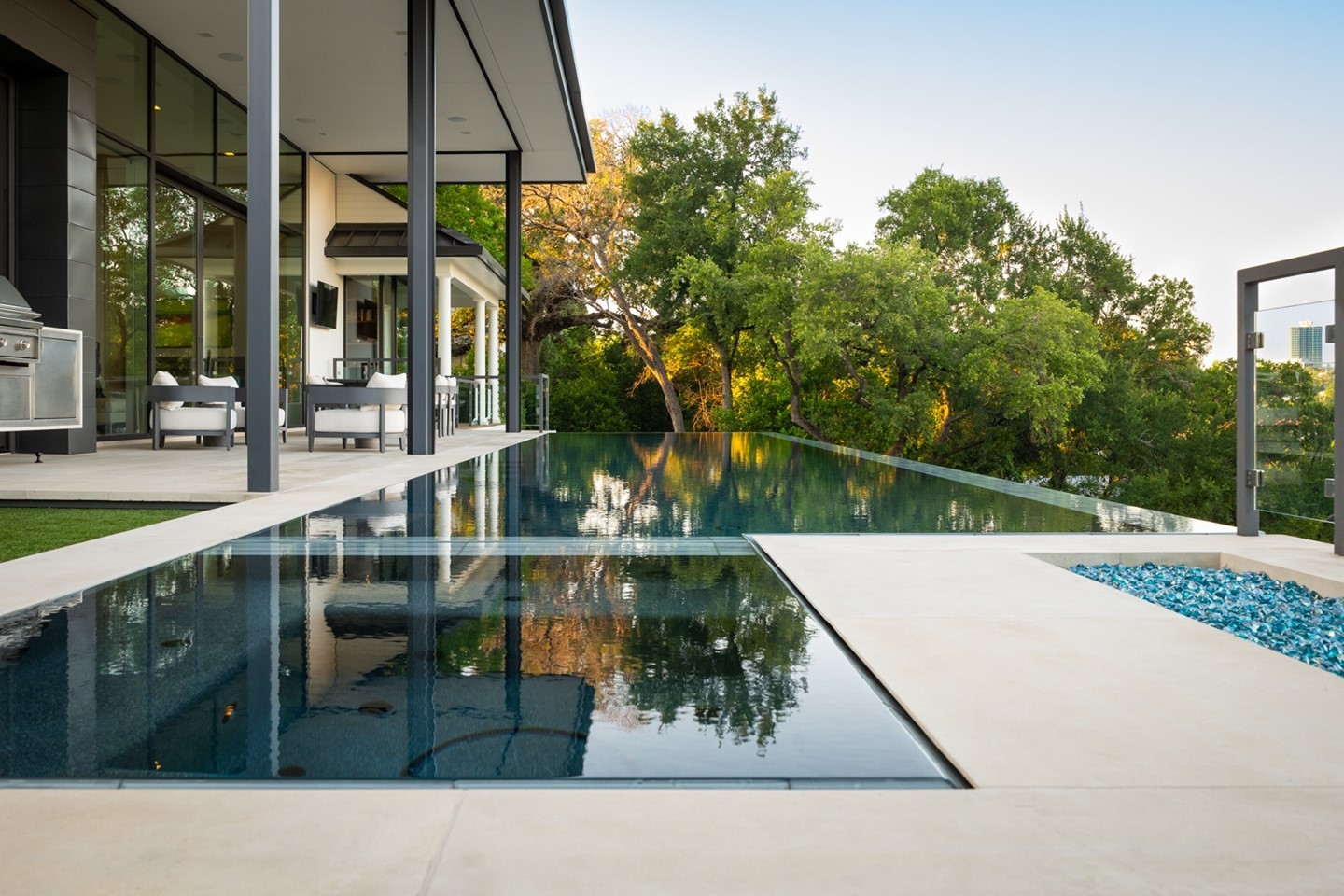 This backyard oasis is always ready for a poolside party.